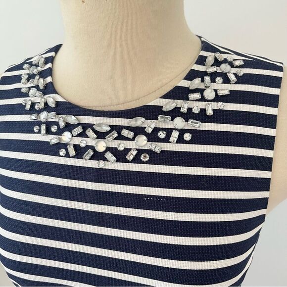 NWT J. Crew Black & White Striped Crystal Embellished Sheath Dress Size 0 - Picture 3 of 8